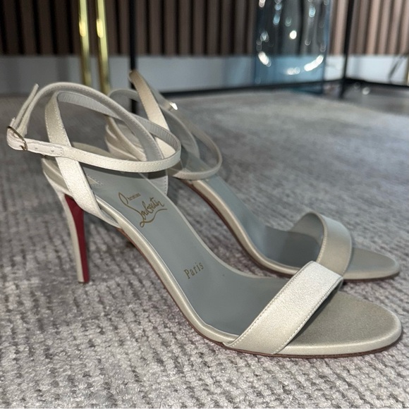 New Christian Louboutin Loubigirl 85 Satin Heels Sandals Cream White Bridal 38 - Picture 10 of 16